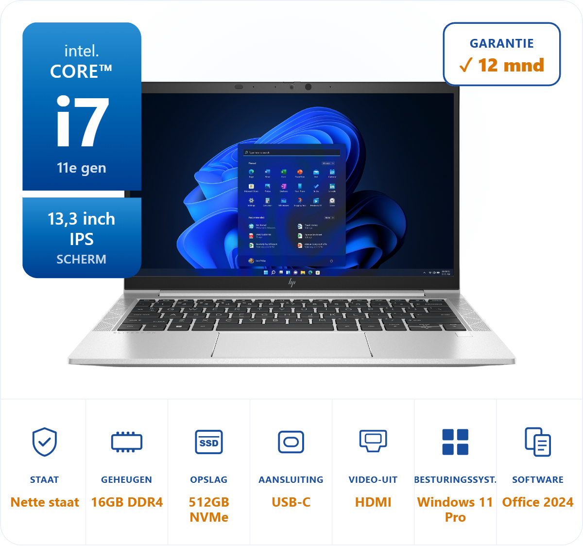 13,3 inch HP 830 G8 i7-1185G7 4.8GHz 16GB DDR4 512GB SSD
