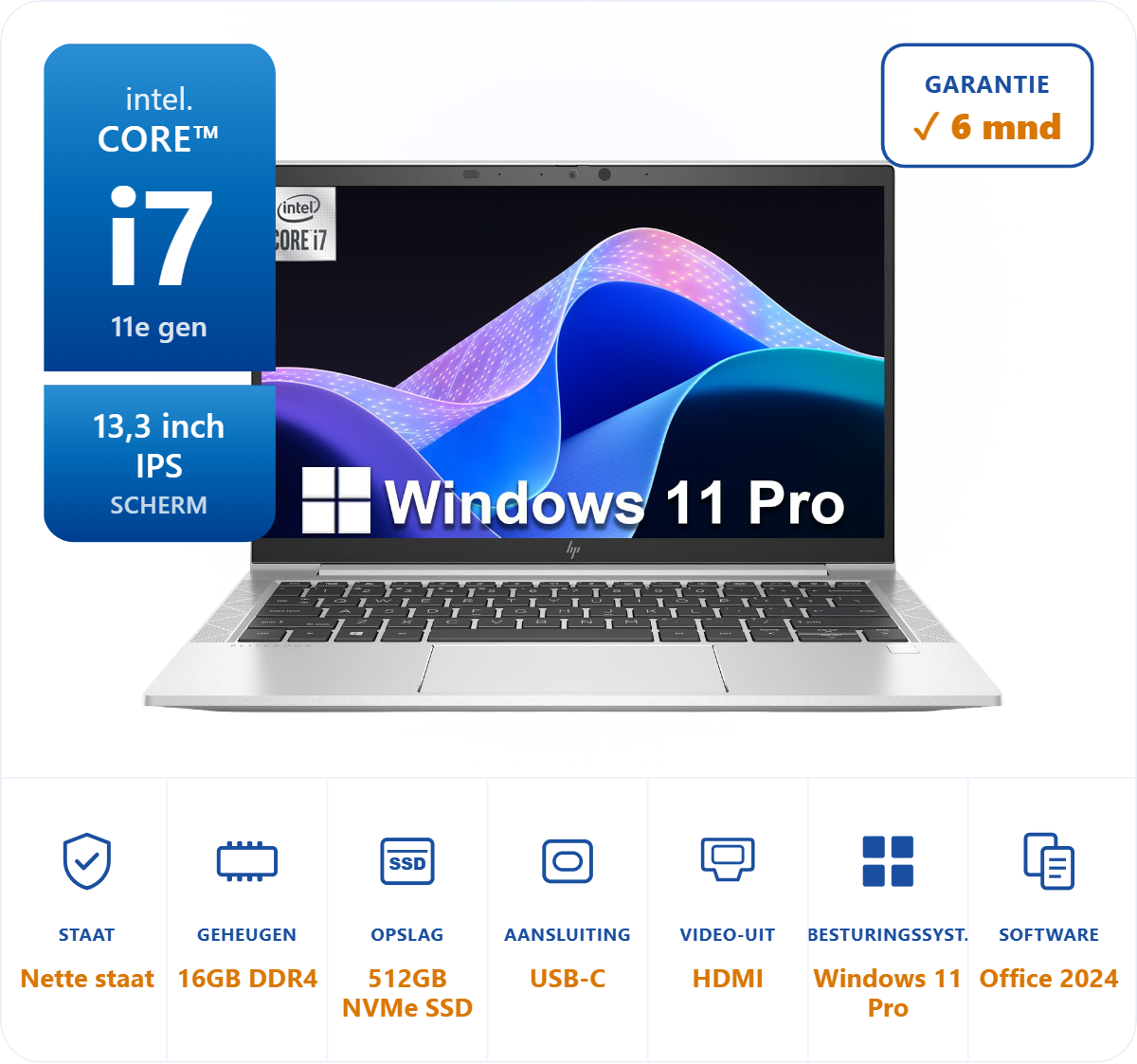 13,3 inch HP 830 G8 i7-1185G7 4.8GHz 16GB DDR4 512GB SSD