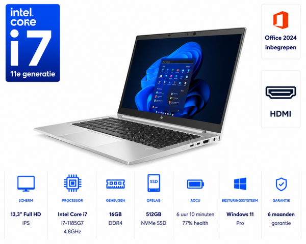 13,3 inch HP 830 G8 i7-1185G7 4.8GHz 16GB DDR4 512GB SSD