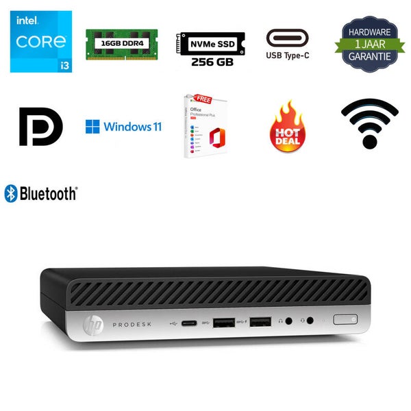 HP Prodesk 600 G5 mini i3-9100T 3.7GHz 16GB DDR4 256GB NVMe SSD WIFI Bluetooth Office 2024