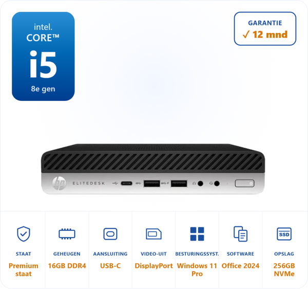 HP Elitedesk 800 G4 mini i5-8500T 4.1GHz 16GB DDR4 256GB SSD