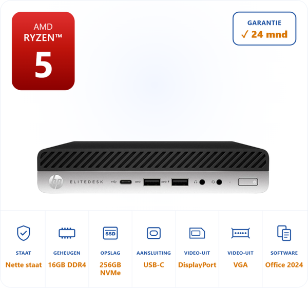 HP Elitedesk 705 G5 Ryzen 5 3400GE 4.0GHz 16GB DDR4 256GB SSD
