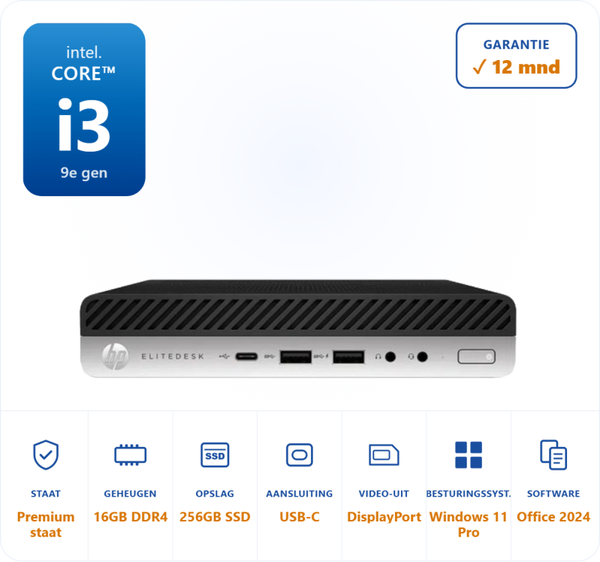 HP Elitedesk 800 G5 i3-9300 4.3GHz 16GB DDR4 256GB SSD