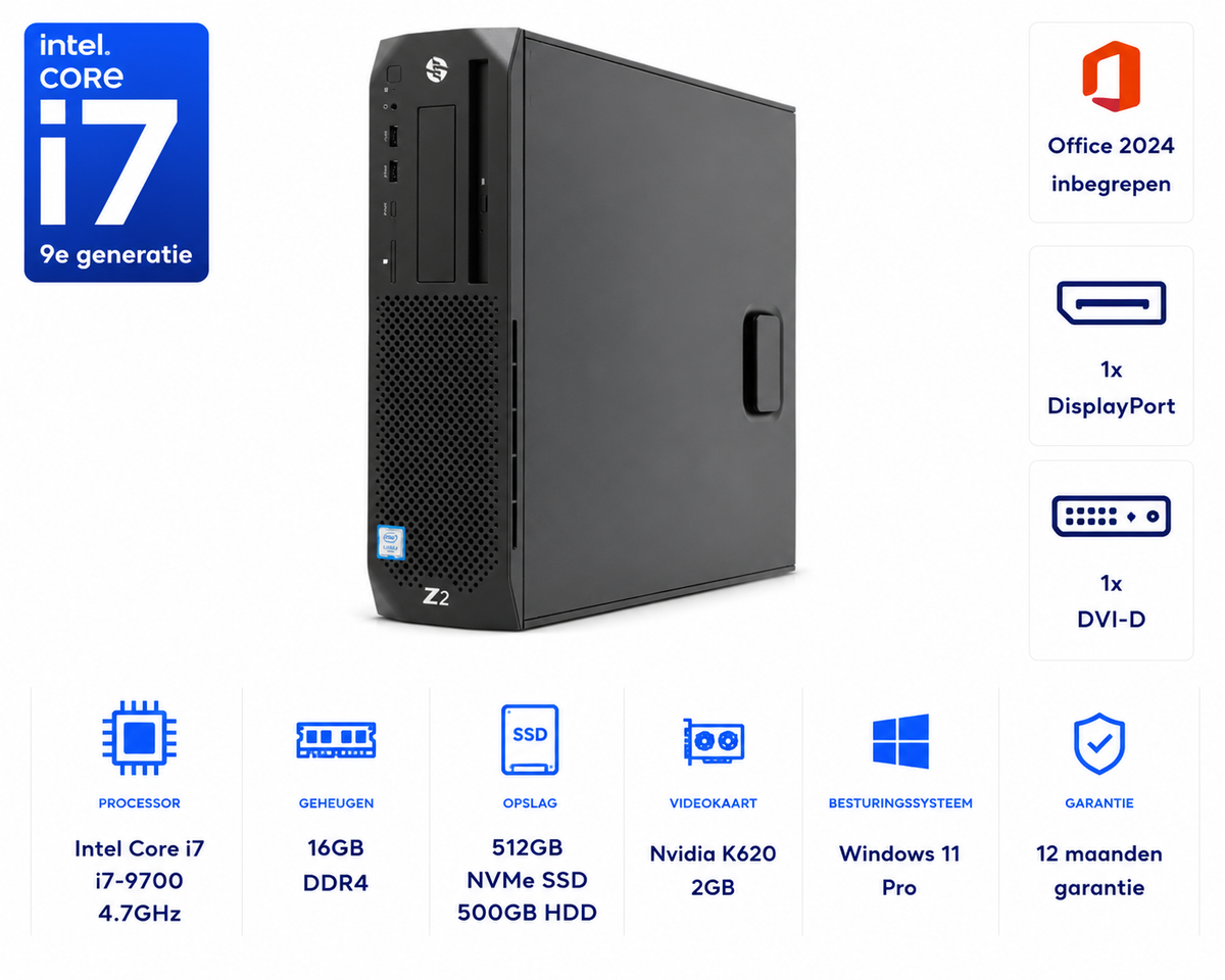HP Z2 SFF G4 i7-9700 16GB 512GB SSD 500GB HDD Windows 11 Pro