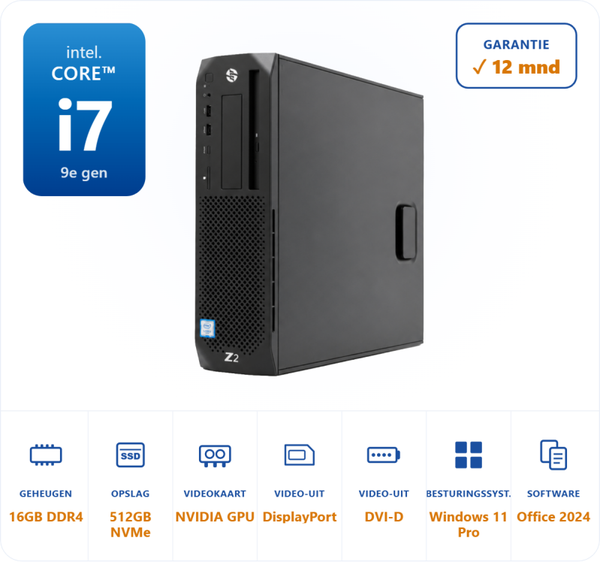 HP Workstation Z2 SFF G4 Intel i7-9700 4.7GHz 16GB 512GB SSD 500GB HDD Nvidia K620