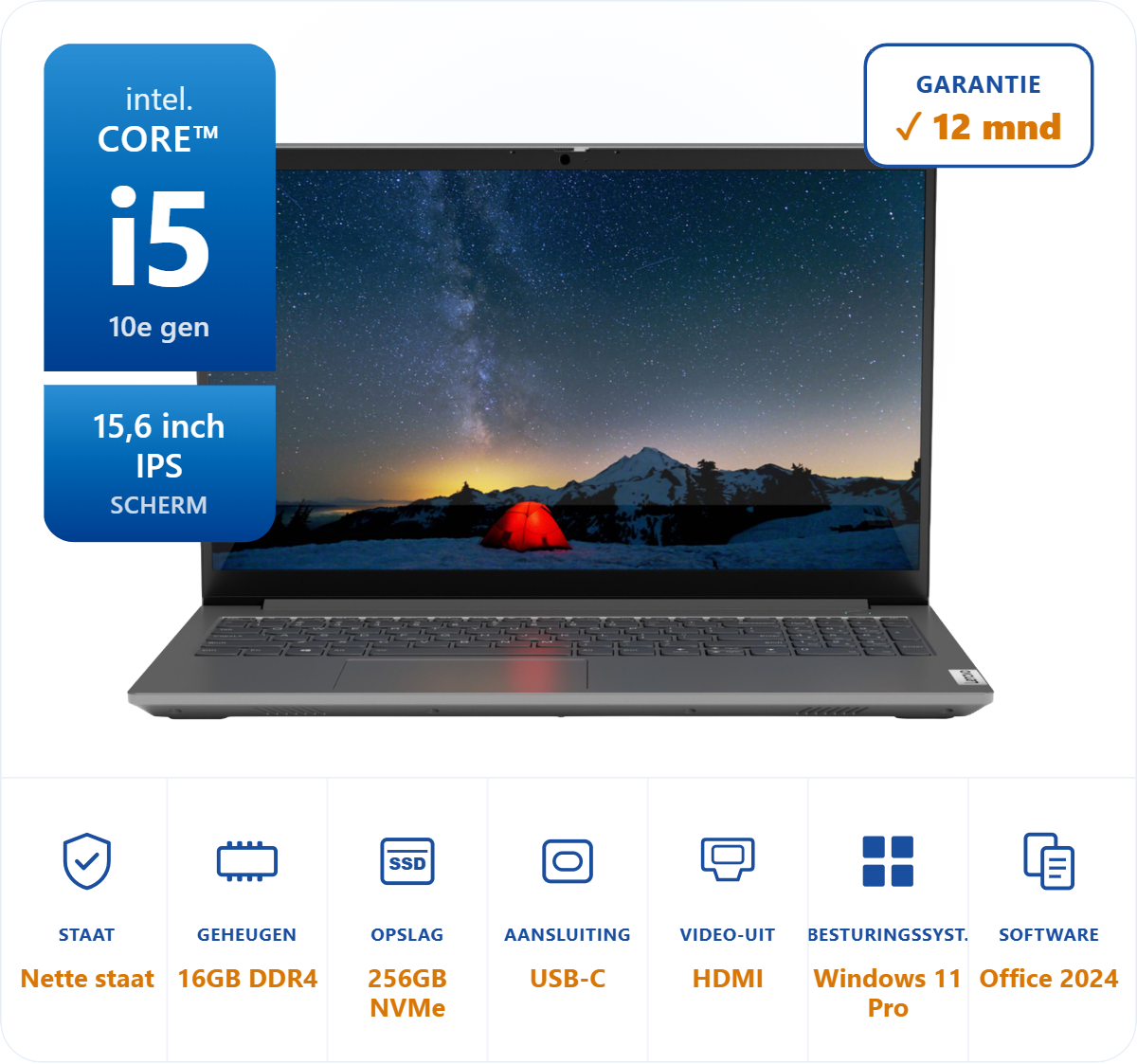 15,6 inch Lenovo 15 iil 20sm i5-1035G1 3.6GHz 16GB DDR4 256GB SSD