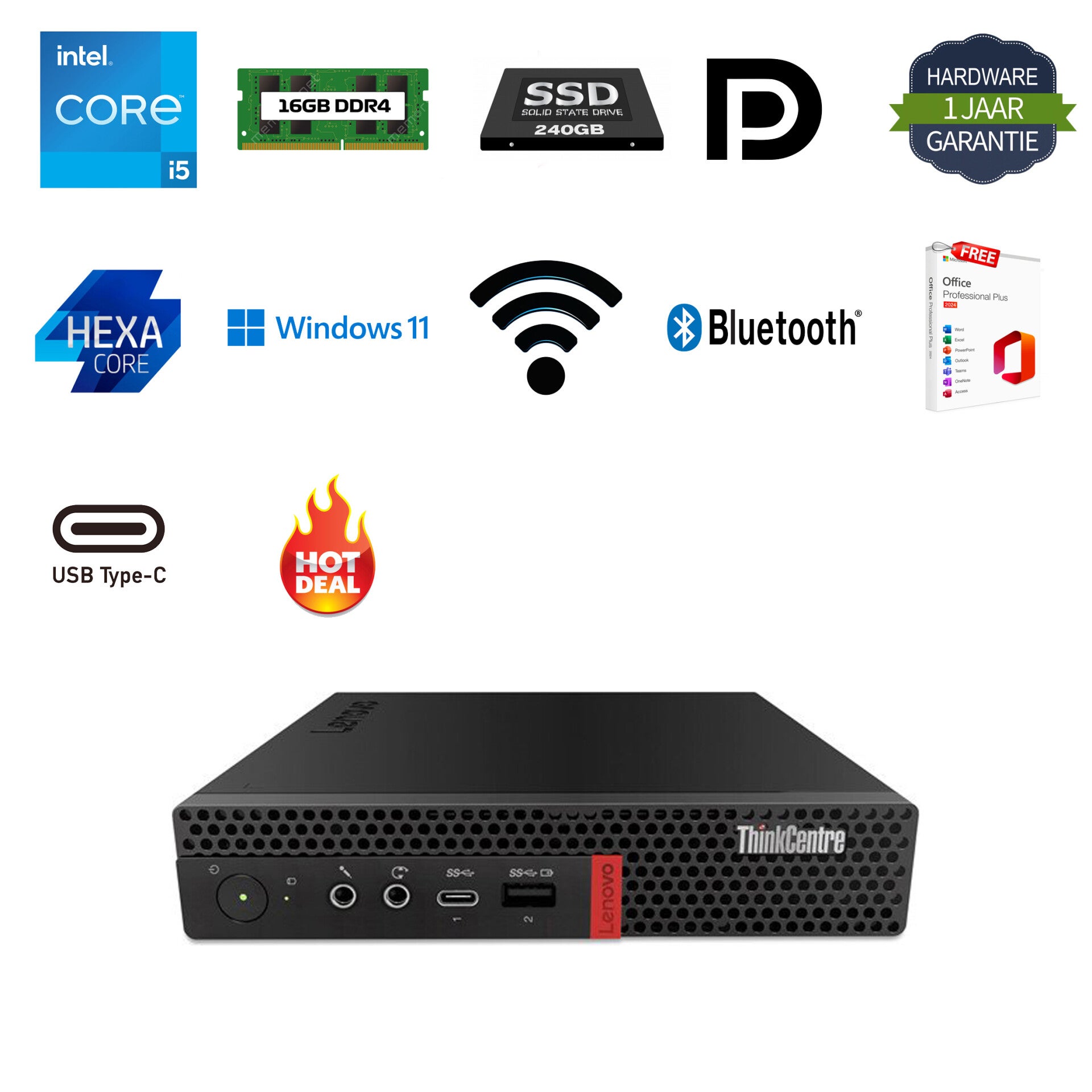 Lenovo Thinkcentre M720Q Tiny I5-8400T 3.5 GHz 16GB DDR4 240GB SSD WIFI Bluetooth Office 2024