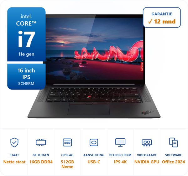 16 inch Lenovo P1 Gen4 i7-11850H 4.8GHz 16GB DDR4 512GB SSD