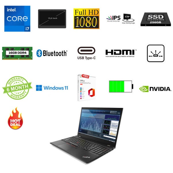 15,6 inch Lenovo P52S i7-8550U 4.2 GHz 16GB DDR4 256 SSD Full HD IPS Nvidia Office 2024