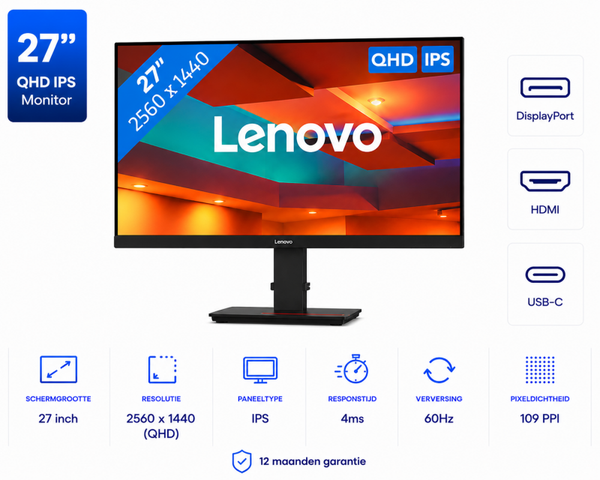 Lenovo ThinkVision P27H-20 27 inch QHD IPS USB-C Monitor