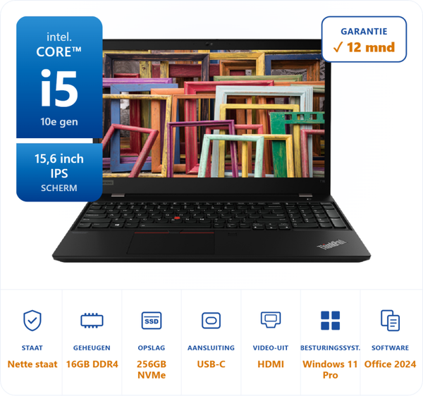 15.6 inch Lenovo T15 20S7 i5-10310U 4.4GHz 16GB DDR4 256GB SSD