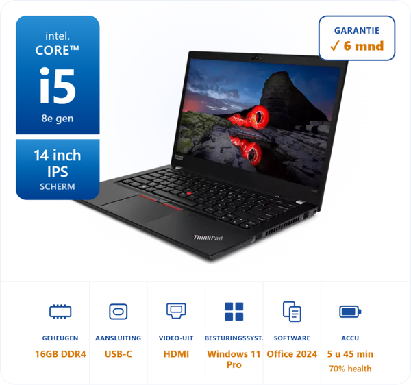 14 inch Lenovo T490 i5-8365U 4.1GHz 16GB DDR4 256GB SSD