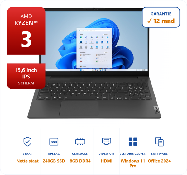 15,6 inch Lenovo V15-ADA AMD Ryzen 3 3250U 3.5GHz 8GBG DDR4 240GB SSD