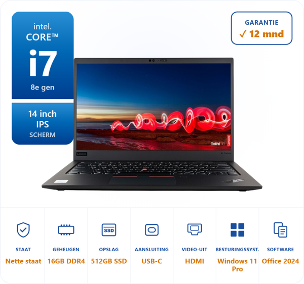 14 inch Lenovo X1 carbon G7 i7-8665U 4.8GHz 16GB DDR4 512GB SSD