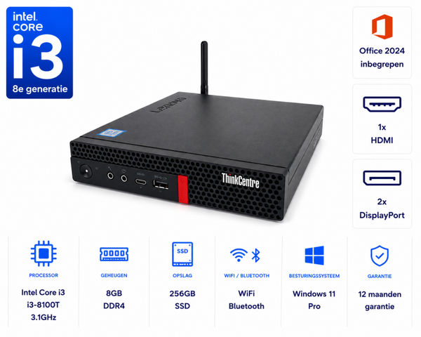 Lenovo Thinkcentre M720Q tiny I3-8100T 3.1GHz 8GB DDR4 256GB SSD WIFI Bluetooth