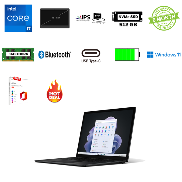 15 inch Microsoft Surface Laptop 5 i7-1185G7 4.8GHz 16GB DDR4 512GB NVMe SSD QHD IPS Touchscreen Office 2024 + Dockingstation