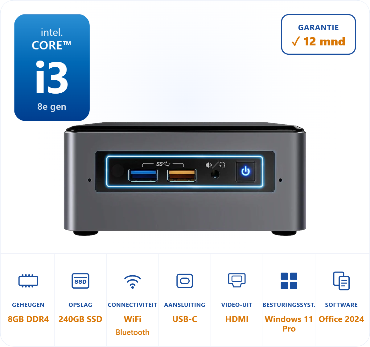 Intel NUC 8BEH i3-8109U 3.6 GHz 8GB DDR4 240GB SSD WIFI Bluetooth