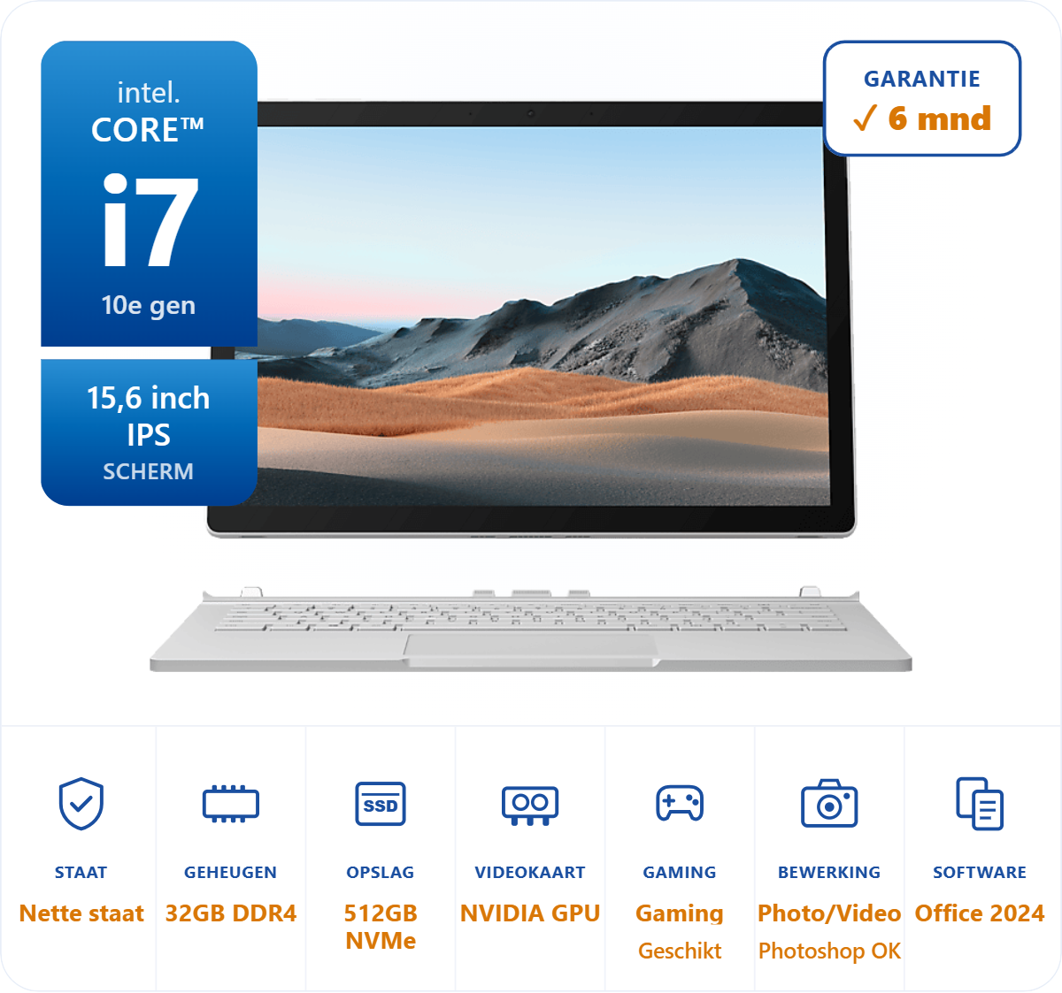 15 inch Microsoft Surface book 3 i7-1065G7  3,9GHz 32GB 512GB SSD GTX 1660 Ti