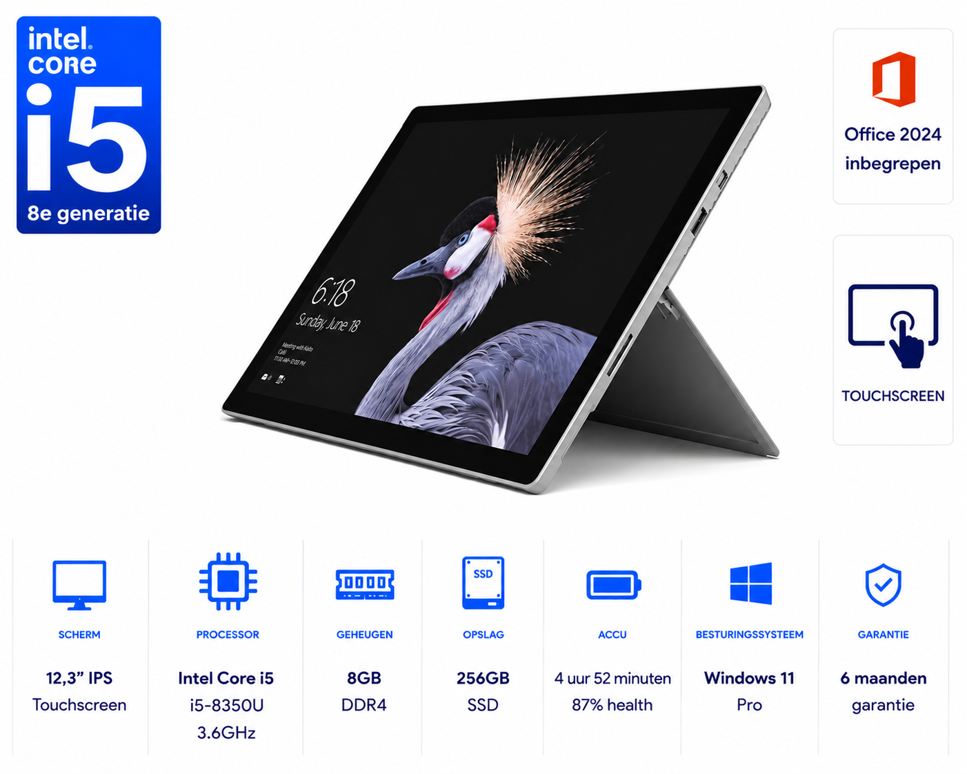 Microsoft Surface Pro 6 i5-8350U 8GB 256GB SSD Windows 11