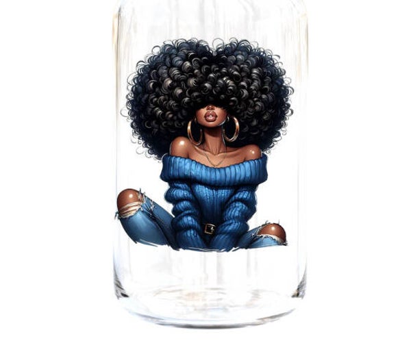 Glass Cylinder Vase Half - Wrap (Black Women - Big Hair)