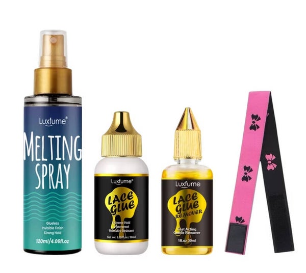 Kit de Soin pour Perruques Luxfume 4-en-1 | Spray Fondant, Colle, Dissolvant et Bandeau