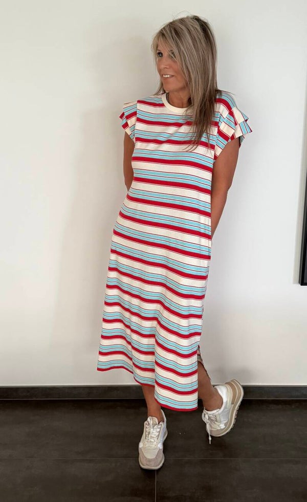 Kleedje gestreept rood/blauw