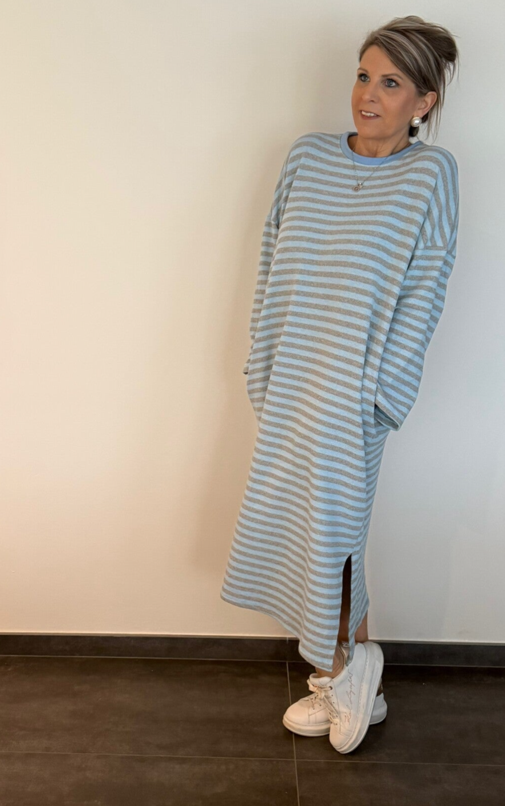 Kleedje sweaterstof streepje  blauw