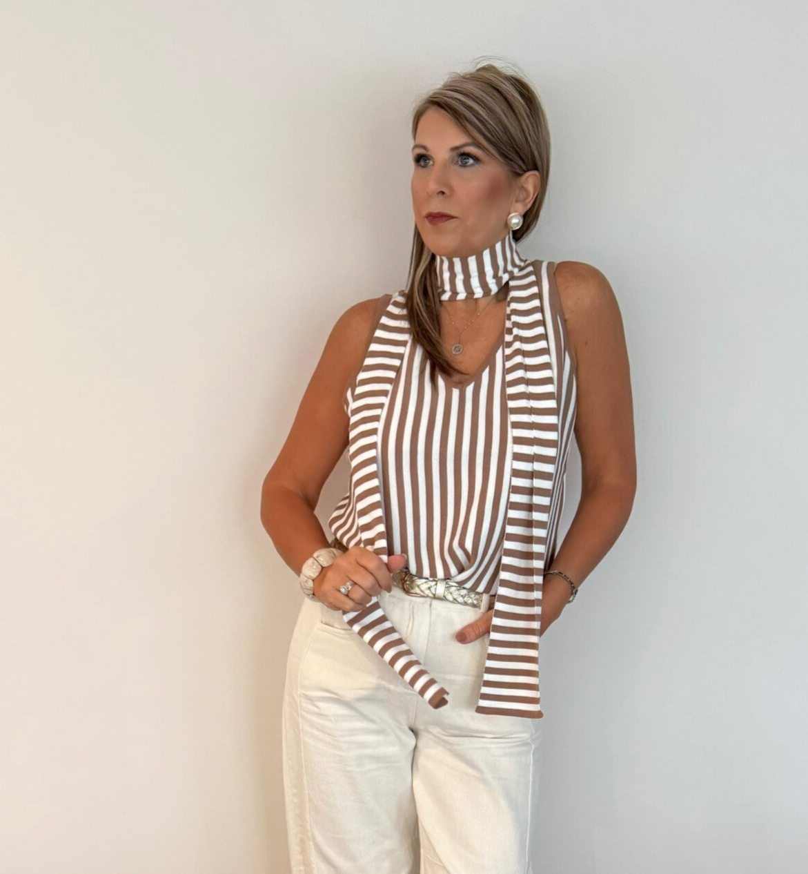 Top en sjaaltje beige