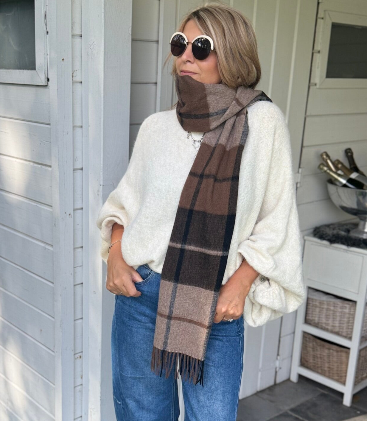 Sjaal taupe  ruit