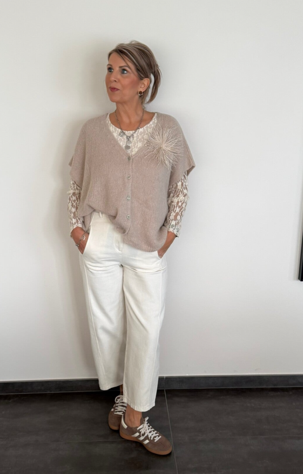 Katoenen jeans ecru - steekzakjes vooraan Emmy