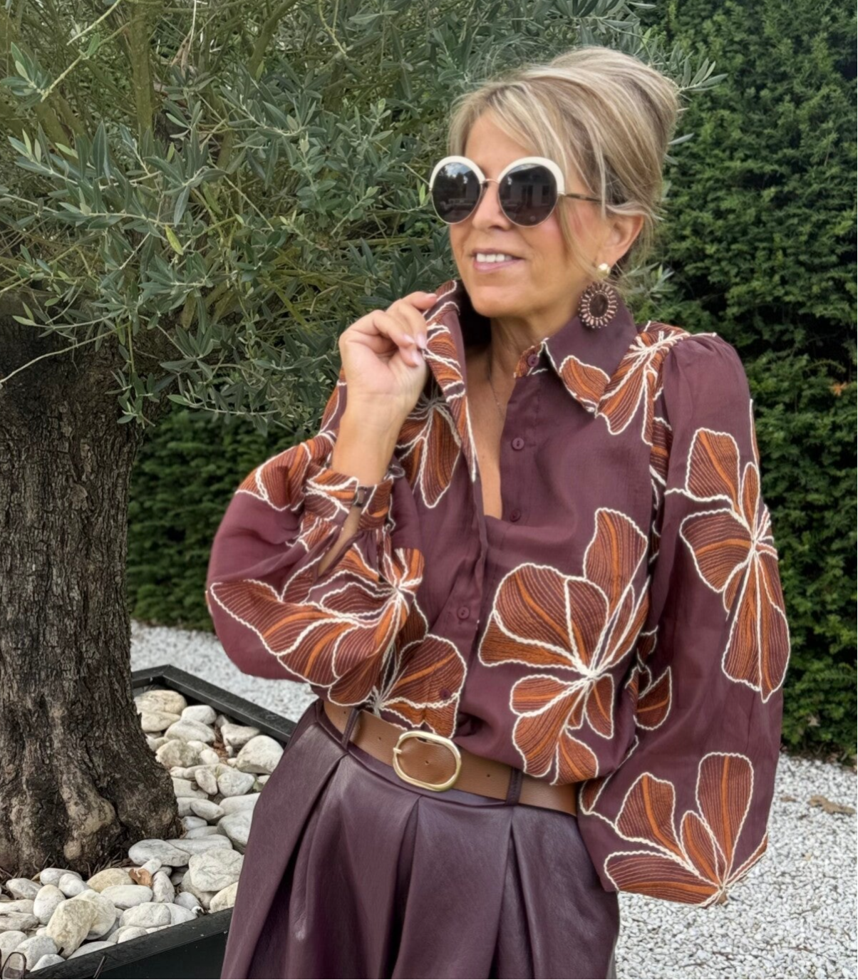 Burgundi blouse - orange flower