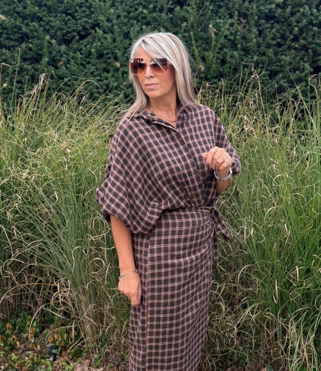 Blouse bruin ruitje Mollie
