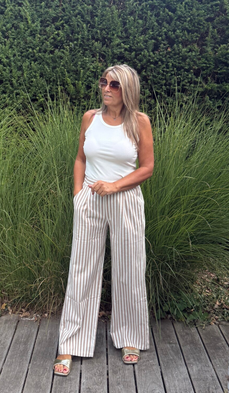 Broek met streep taupe