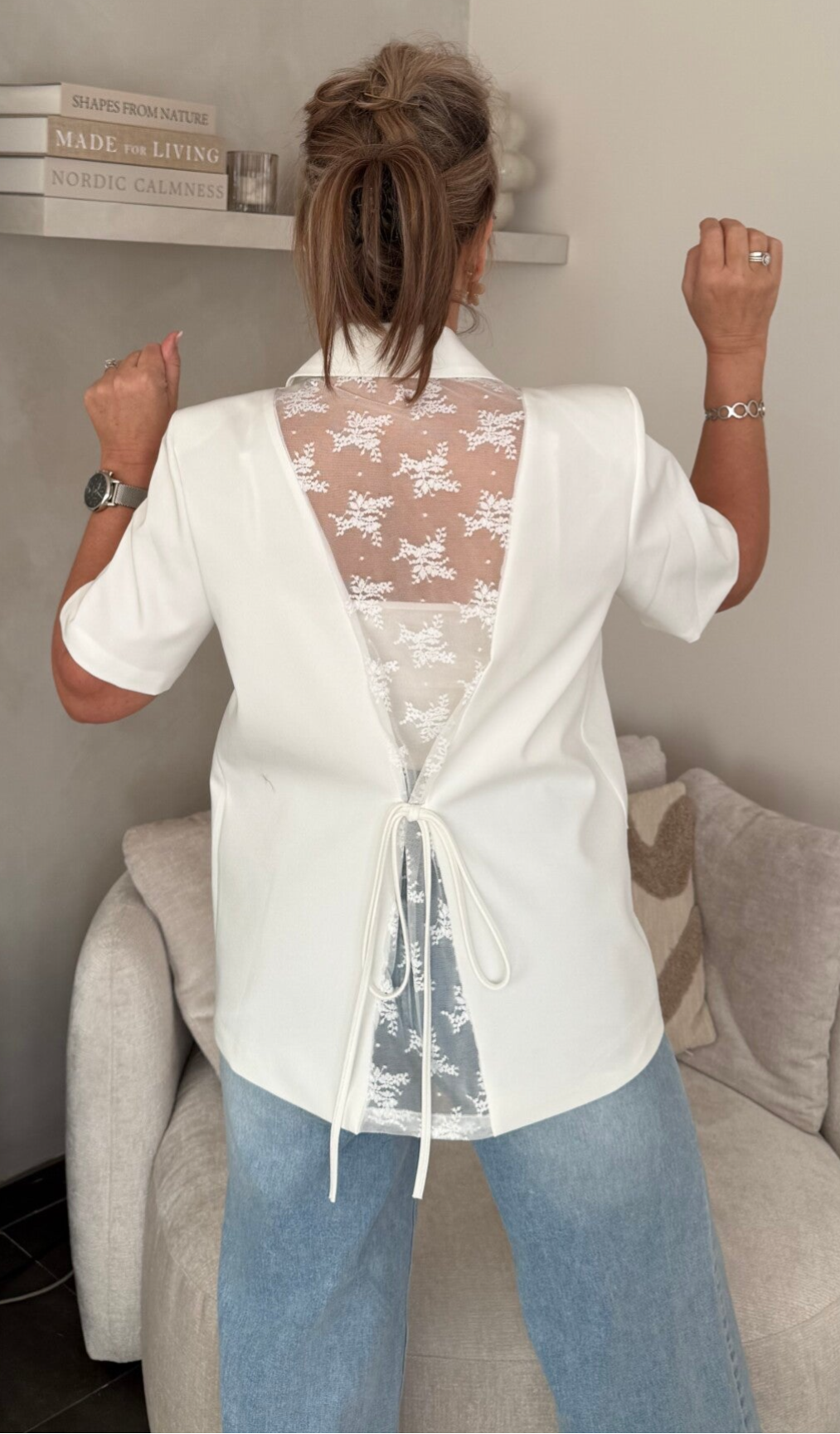 Blazervest Nina met kanten rug wit