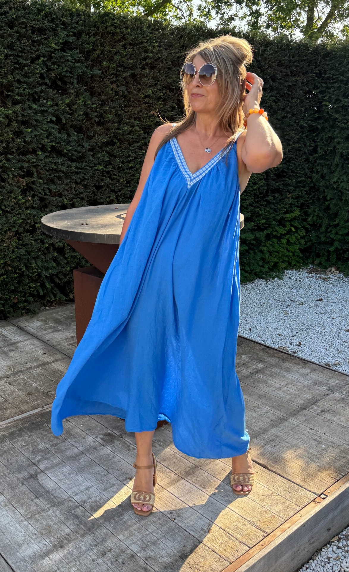 Los zomers kleedje blauw met boordje bovenaan