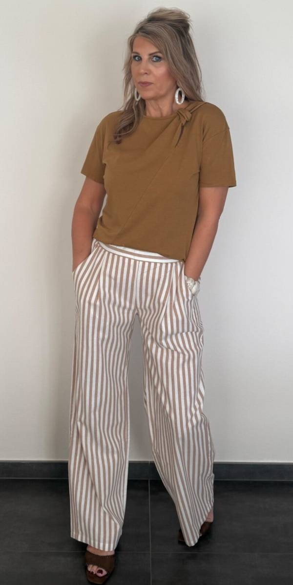 Broek met streep taupe