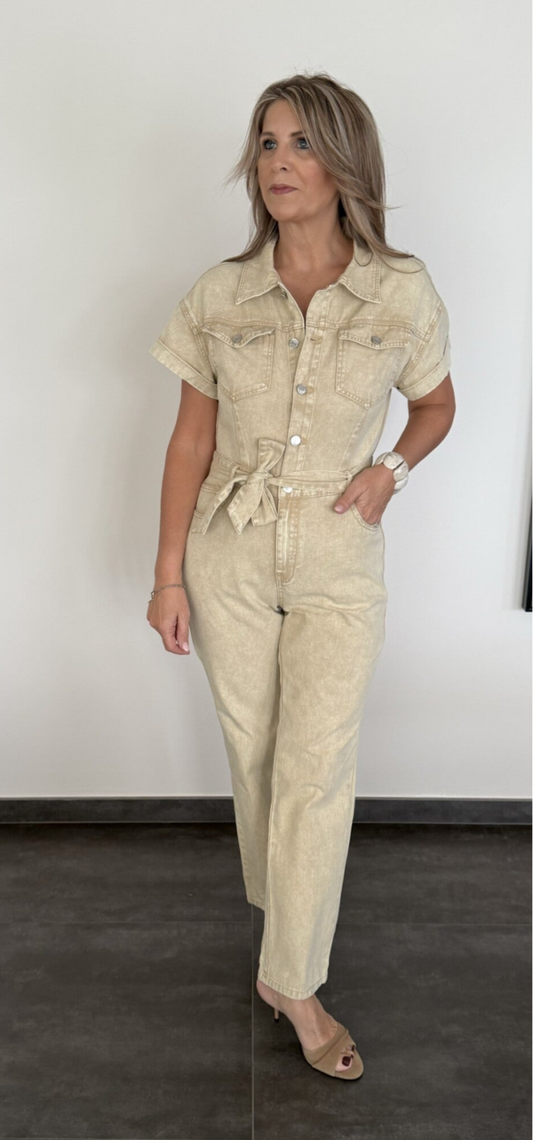 Jeans jumpsuit beige