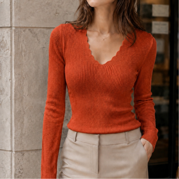 t-shirt met v-hals terra cotta