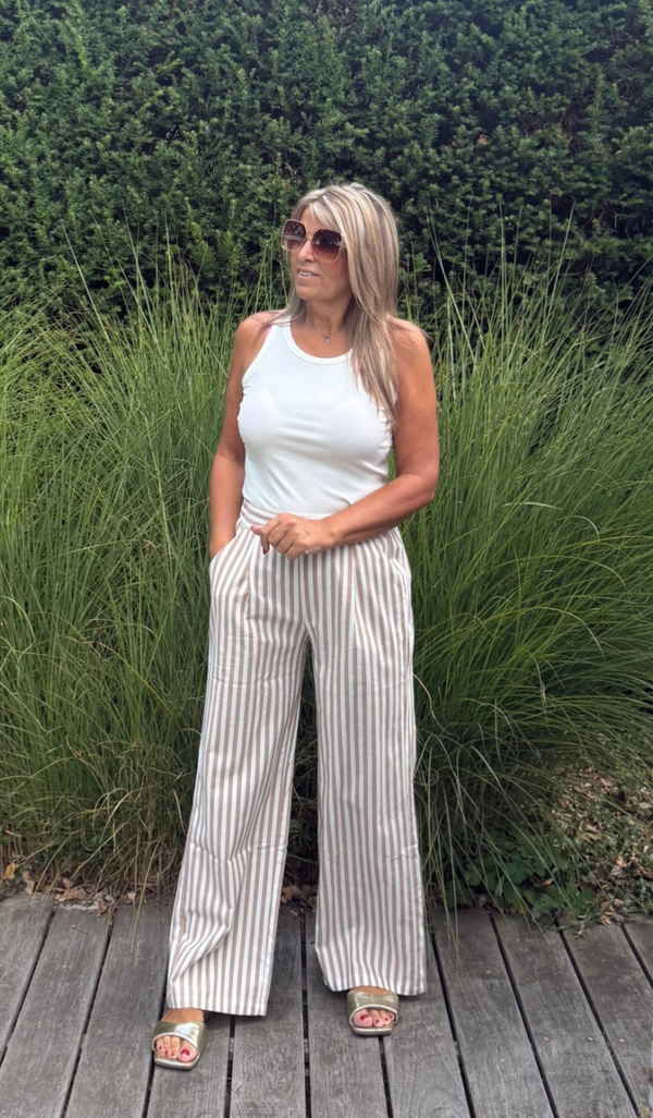 Broek met streep taupe
