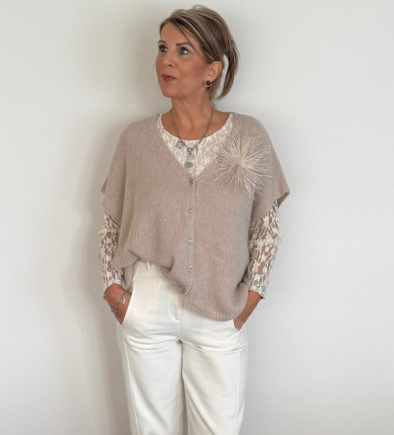 Trui mohair met knoopjes vooraan zonder bloem