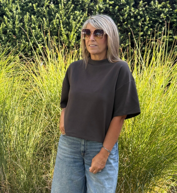 t-shirt oversized met plooi op rug  choco