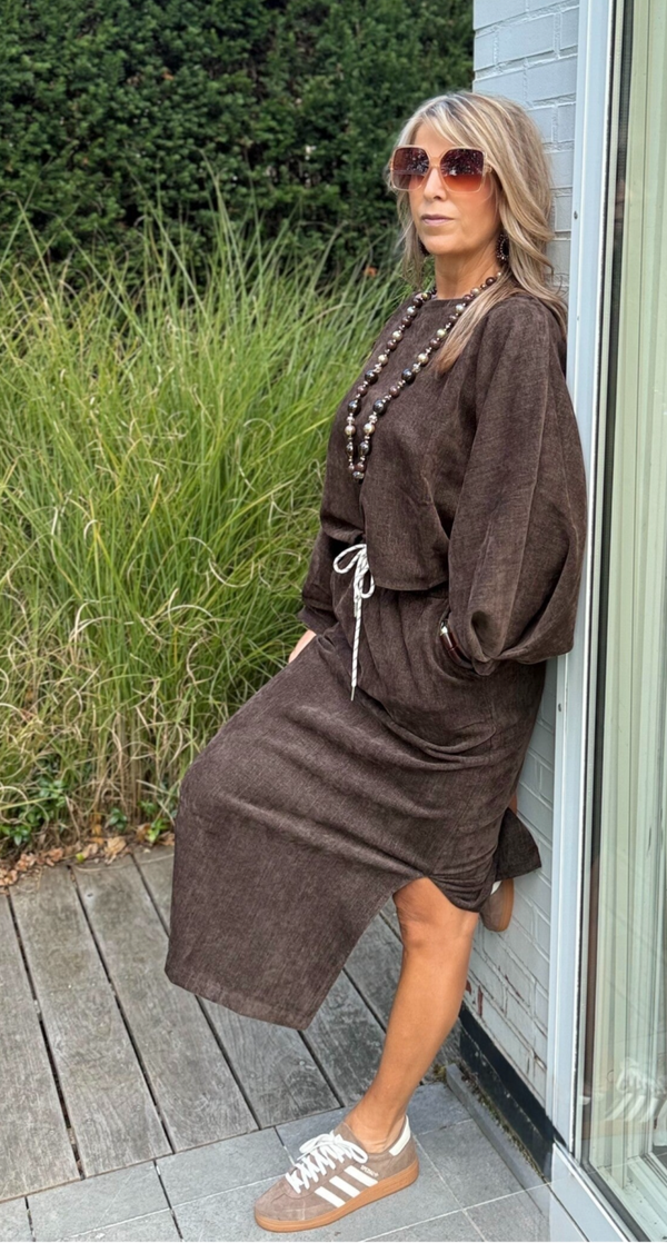 Set in velvet stofje choco