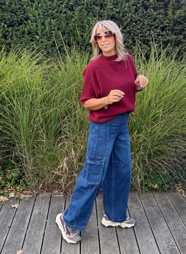 Jeans barrell met lintje en zijzakken