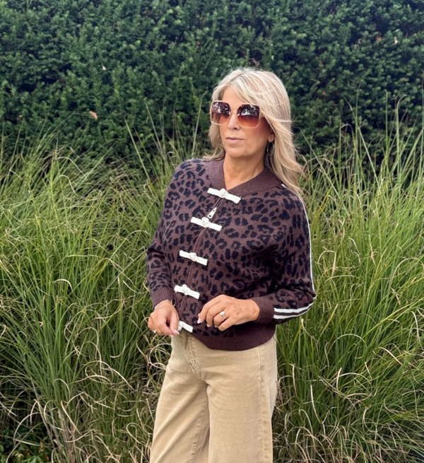 Trui Leopard met rits en beige afwerking