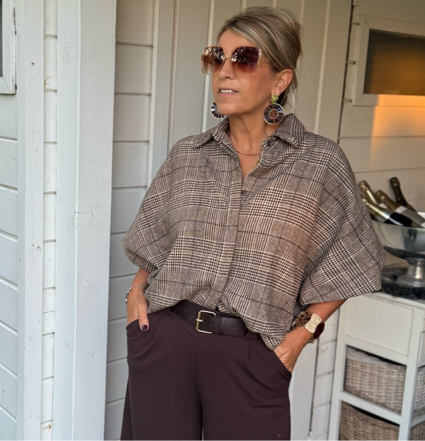 Geruite blouse taupe Rune