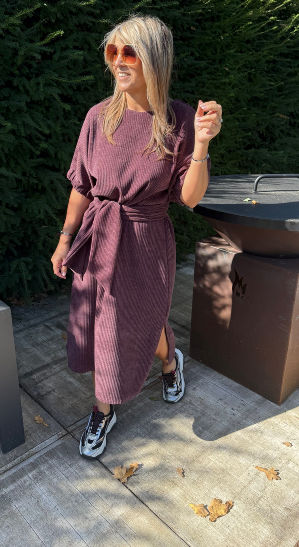 Kleedje velours met sjaaltje burgundi