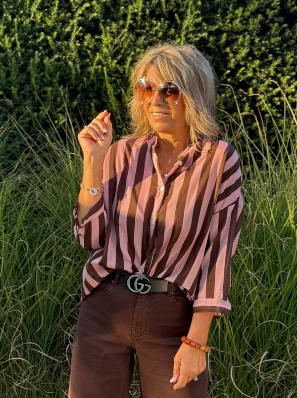 Burgundi/pink blouse gestreept Karen