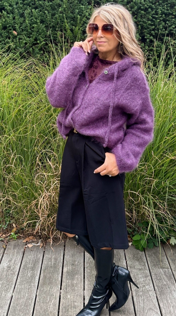 mohair knit met kap lila