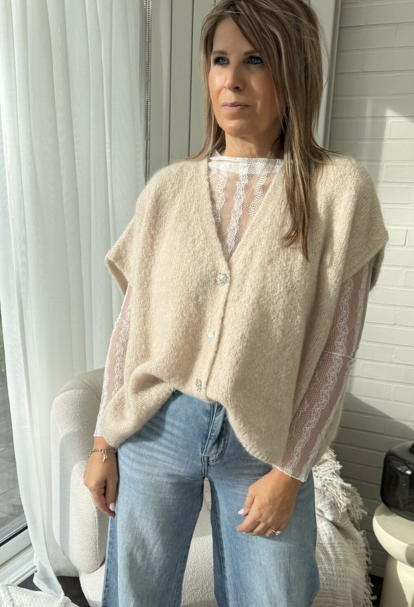 Mohair knit met knoopjes beige clair Britt