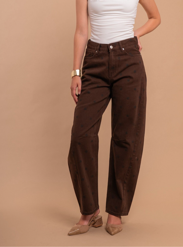 Barrel jeans marron met dots